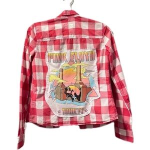 Pink Floyd Women's Red Checkered Button Down Shirt